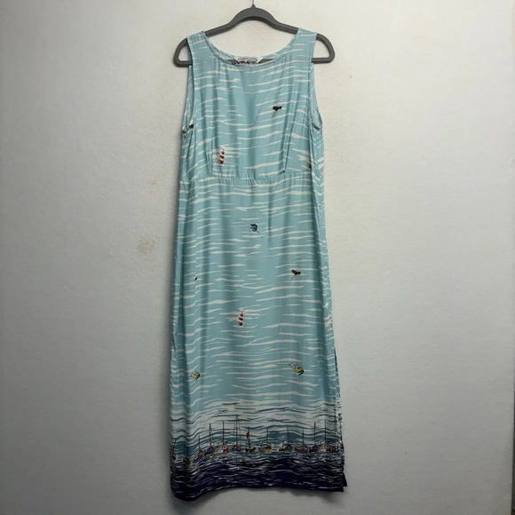 Weekend Traffic Maxi Dress Sailbaot Nautical Blue Rayon L Tank - Picture 1 of 5